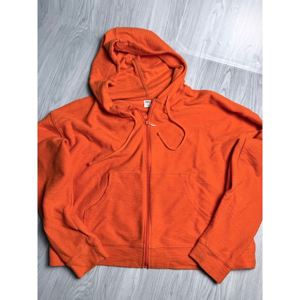 Old Navy Kids Orange Zip Up Hoodie Textured Slub Knit Sweatshirt Small S